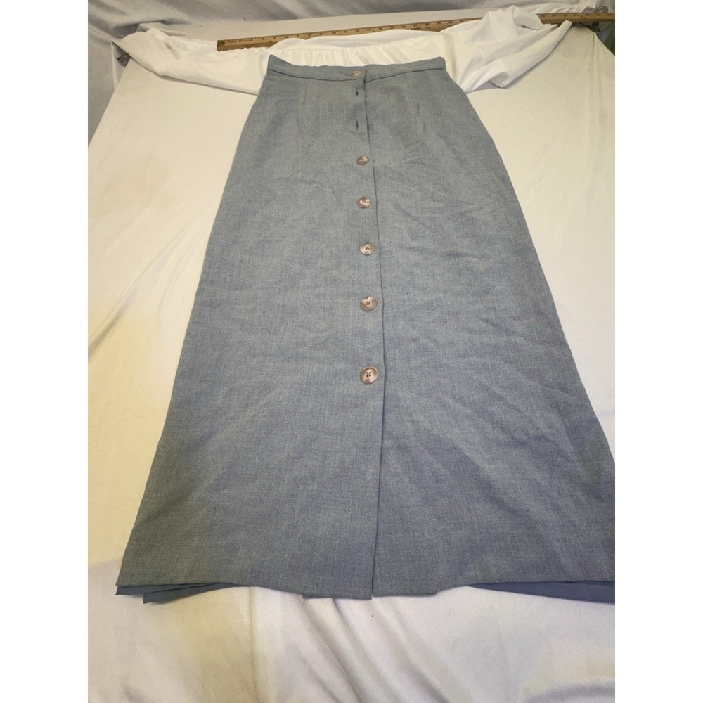 VTG 90's A-Line "That''s Me" Blue  Front Pockets Midi Skirt Y2K Linen Buttom